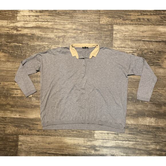 Lafayette 148 Collared Cashmere Sweater Tan Gray Quarter Button Womens XL Top - Picture 1 of 5